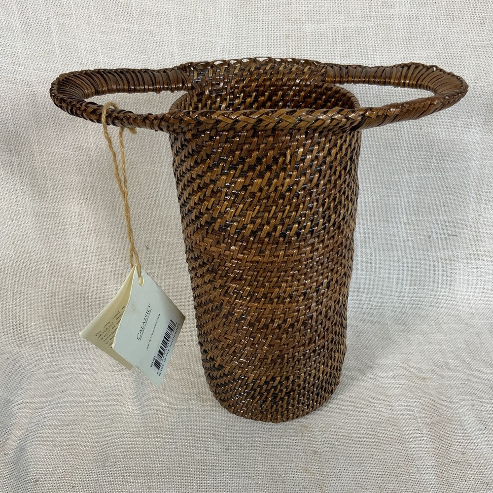 NWT CALAISIO 8.5" Basket W/ Handles Wine Holder Hand Made Artist Signed‎ NEW